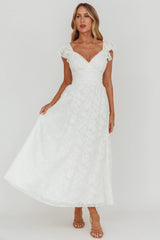 Lola Ruffle Shoulder Maxi Dress Textured White