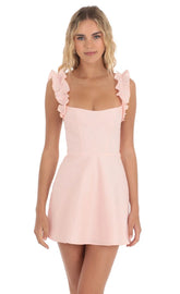Ruffle Strap A-Line Dress In Pink