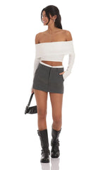 Faux Layered Pinstriped Skort In Grey