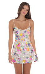 Mesh Multi Color Sequin Dress In White