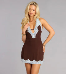 Sweetly Calculated Lace Trim Mini Dress