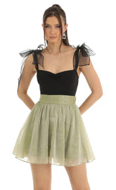 Glitter Skater Skirt In Green