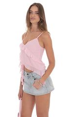 Ruffle Tassel Top In Pink