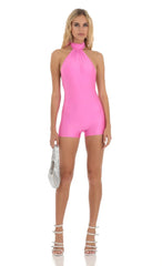 Open Back Romper In Hot Pink
