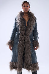 Sade Fur Trim Denim Trench