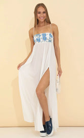 Crepe Embroidered Maxi Dress In White