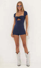 Cutout Glitter Romper In Blue
