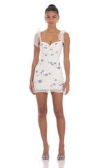 Floral Ruffle Dress In White