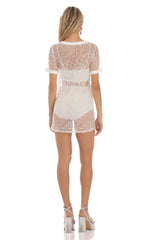 Glitter Three Piece Dress Set In White