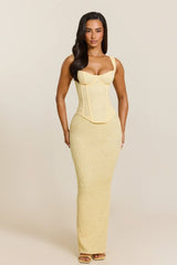 The Cinched Lace Corset Maxi Set In Yellow