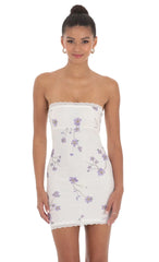 Floral Lace Strapless Bodycon Dress In White