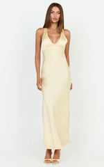 Deep V Neck Satin Slip Dress In Butter Yellow
