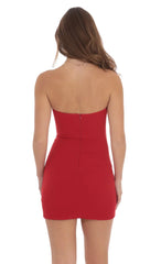Front Bow Strapless Dress In Red