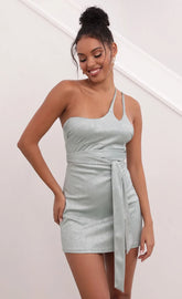 Glitter One Shoulder Dress In Light Blue