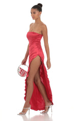 Satin Corset Maxi Dress In Red