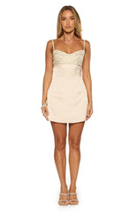 Fran Cream Sequin Contrast Party Mini Dress
