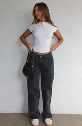 Bring The Style Low Rise Wide Leg Jeans Black Acid Wash