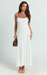Panelled Knit Dress In White