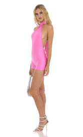 Open Back Romper In Hot Pink