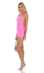 Open Back Romper In Hot Pink