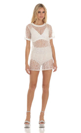 Glitter Three Piece Dress Set In White