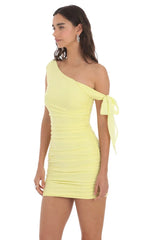 Off Shoulder Ruched Bodycon Dress In Yellow