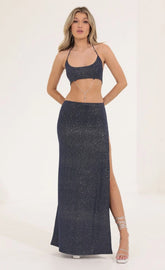 Glitter Tummy Cutout Maxi Dress In Navy