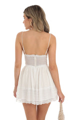 Dotted Chiffon Dress With Lace Inserts In White