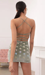 Velvet Lace-Up Set In Sage Butterflies