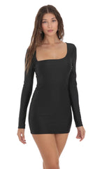 Asymmetrical Neckline Bodycon Dress In Black