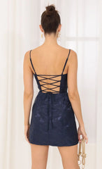 Floral Jacquard Corset Dress In Navy