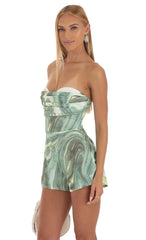 Strapless Romper In Green Swirl