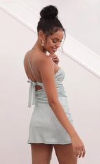Glitter One Shoulder Dress In Light Blue