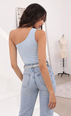 Asymmetric Bodysuit In Light Blue