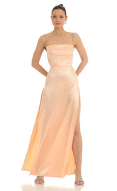 Rhinestone Maxi Dress In Peach