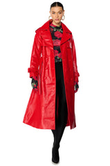 Au Revoir Faux Leather Trench In Red