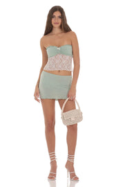 Two Piece Strapless Lace Set In Sage