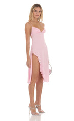 Satin Midi Dress In Pink