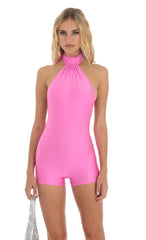 Open Back Romper In Hot Pink