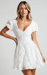 Puff Sleeve Dress In White