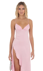 Satin Midi Dress In Pink