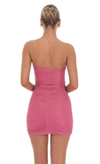 Shimmer Cutout Ruched Dress In Pink