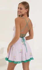 Floral Crepe Flare Dress In Purple