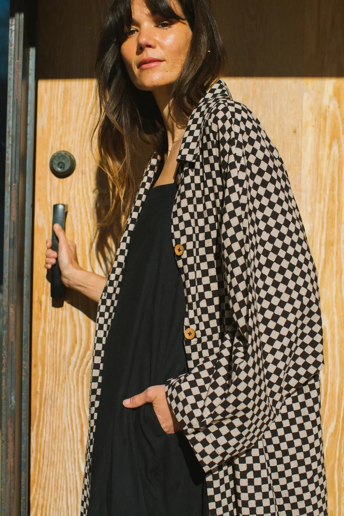 Lightweight Checkered Duster Jacket