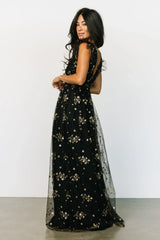 Natalia Floral Embellished Maxi Dress | Black + Gold