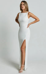 Boat Neck Bodycon Dress In White