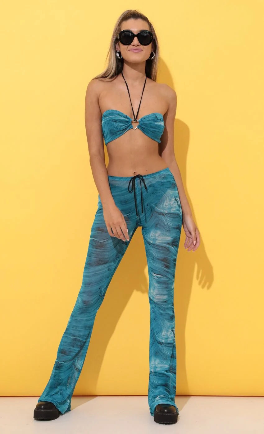 Three Piece Set In Blue Wave Mesh