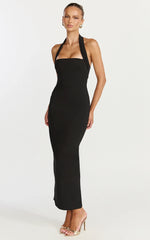 Halter Neck Column Dress In Black