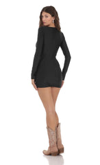 Asymmetrical Neckline Bodycon Dress In Black