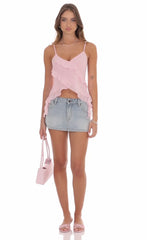 Ruffle Tassel Top In Pink